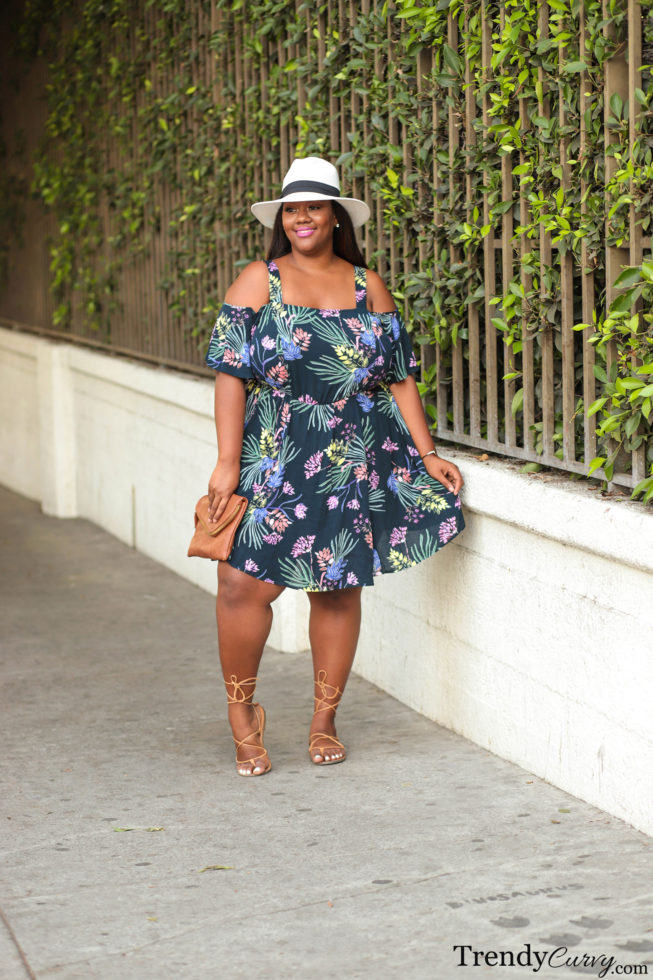 Tropical Print Dress Fedora Outfit