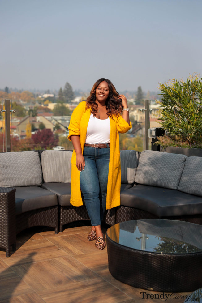 Yellow Cardigan Leopard Flats Outfit